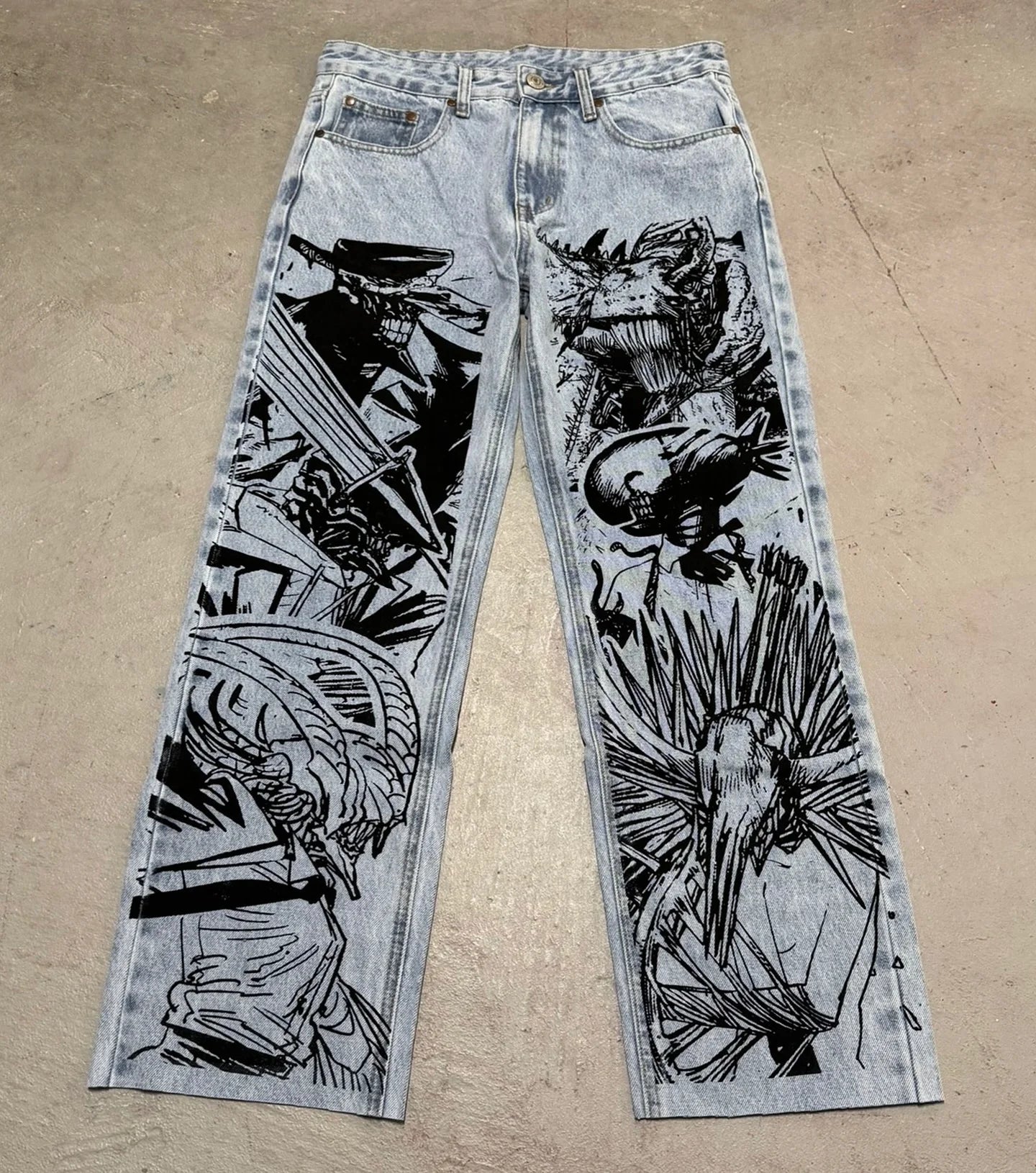 Harajuku Best Jujutsu Comic Jeans Streetwear Wide Leg Trouser Anime Baggy Jean High Waist Pants New Y2k Men Clothing