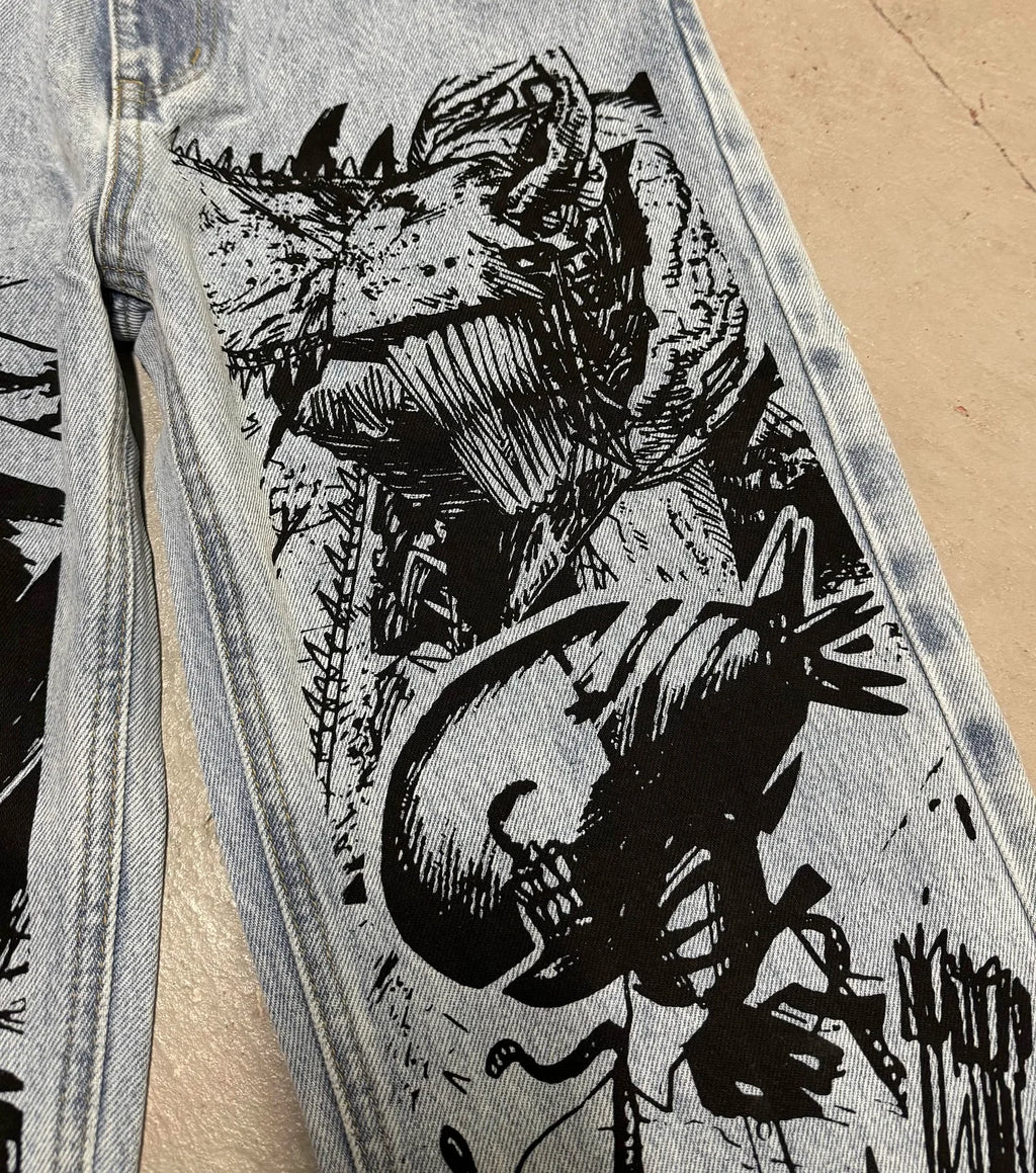 Harajuku Best Jujutsu Comic Jeans Streetwear Wide Leg Trouser Anime Baggy Jean High Waist Pants New Y2k Men Clothing