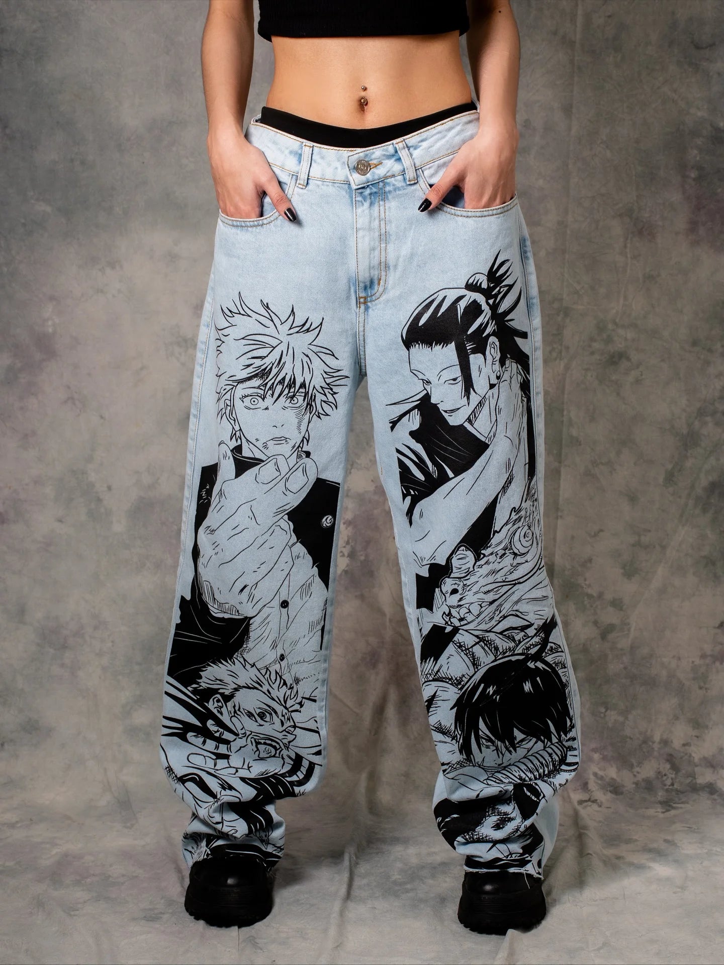 Harajuku Best Jujutsu Comic Jeans Streetwear Wide Leg Trouser Anime Baggy Jean High Waist Pants New Y2k Men Clothing