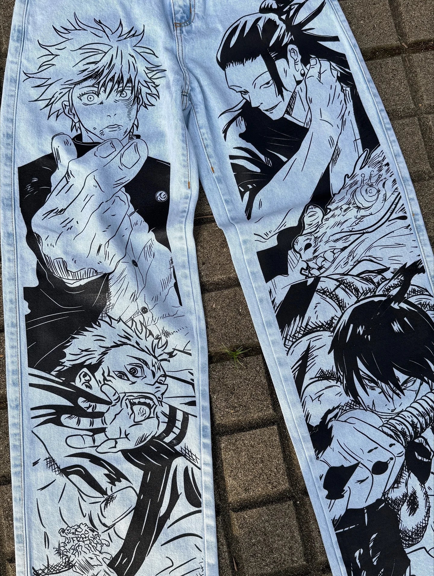 Harajuku Best Jujutsu Comic Jeans Streetwear Wide Leg Trouser Anime Baggy Jean High Waist Pants New Y2k Men Clothing