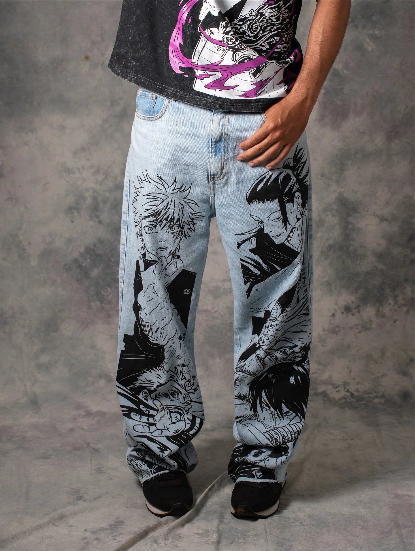 Harajuku Best Jujutsu Comic Jeans Streetwear Wide Leg Trouser Anime Baggy Jean High Waist Pants New Y2k Men Clothing