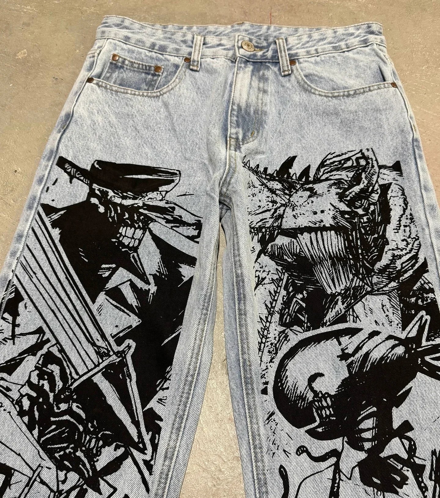Harajuku Best Jujutsu Comic Jeans Streetwear Wide Leg Trouser Anime Baggy Jean High Waist Pants New Y2k Men Clothing